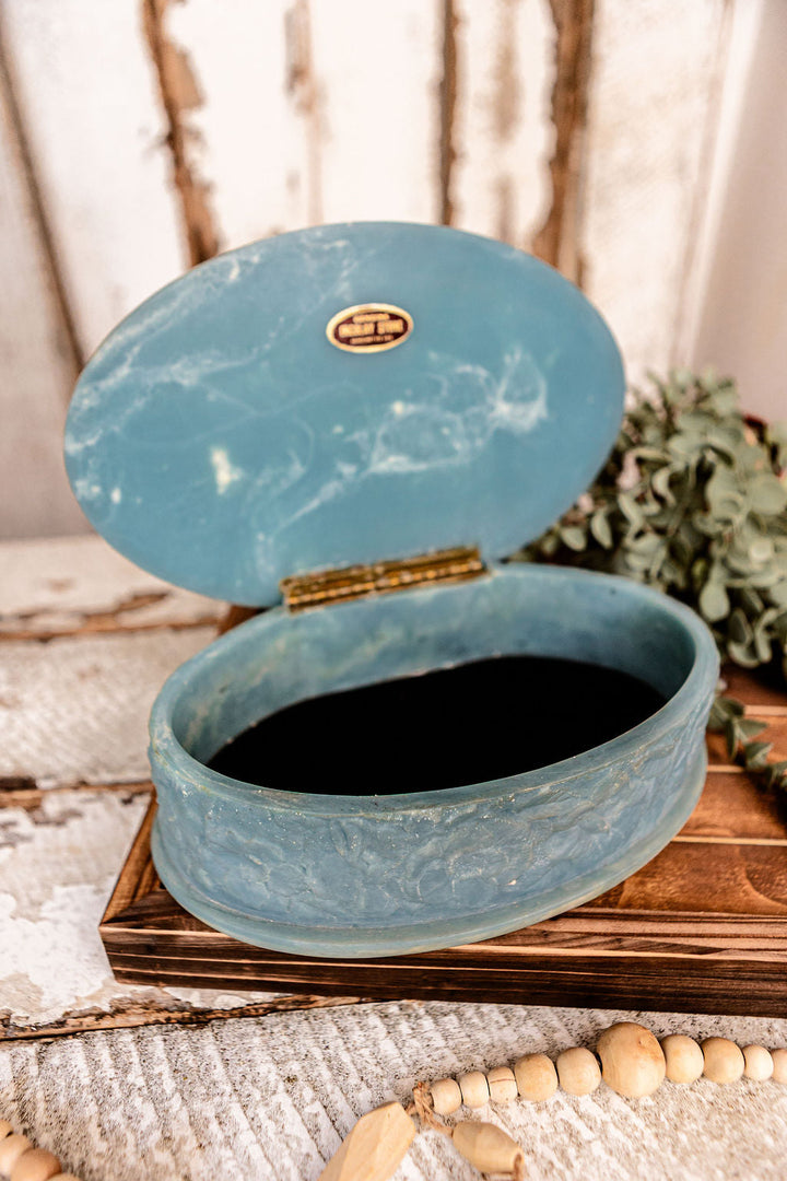 Handcrafted Incolay Jewelry Box (Blue)